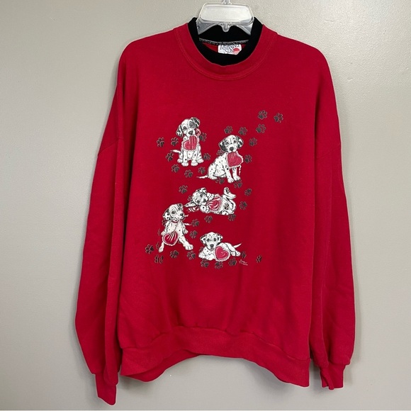 Vintage Morning Sun Dalmatian Dog Sweatshirt Red Women size 3X heart - Picture 1 of 11